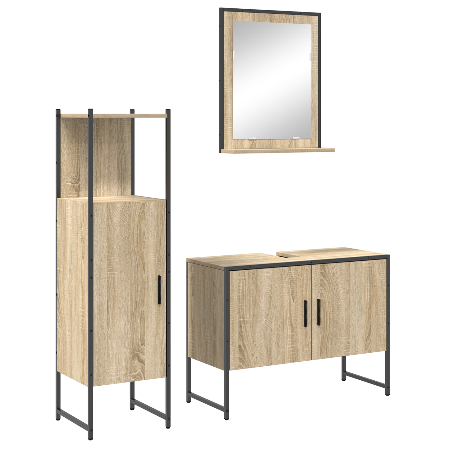 3 Piece Bathroom Furniture Set Sonoma Oak Engineered Wood