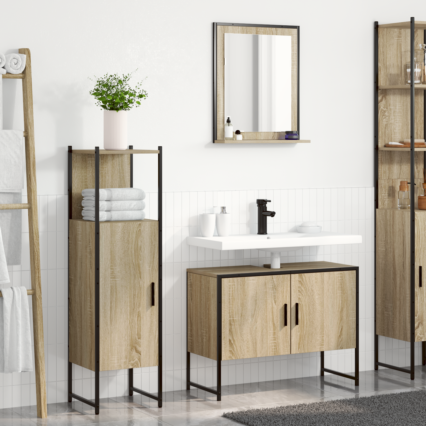 3 Piece Bathroom Furniture Set Sonoma Oak Engineered Wood