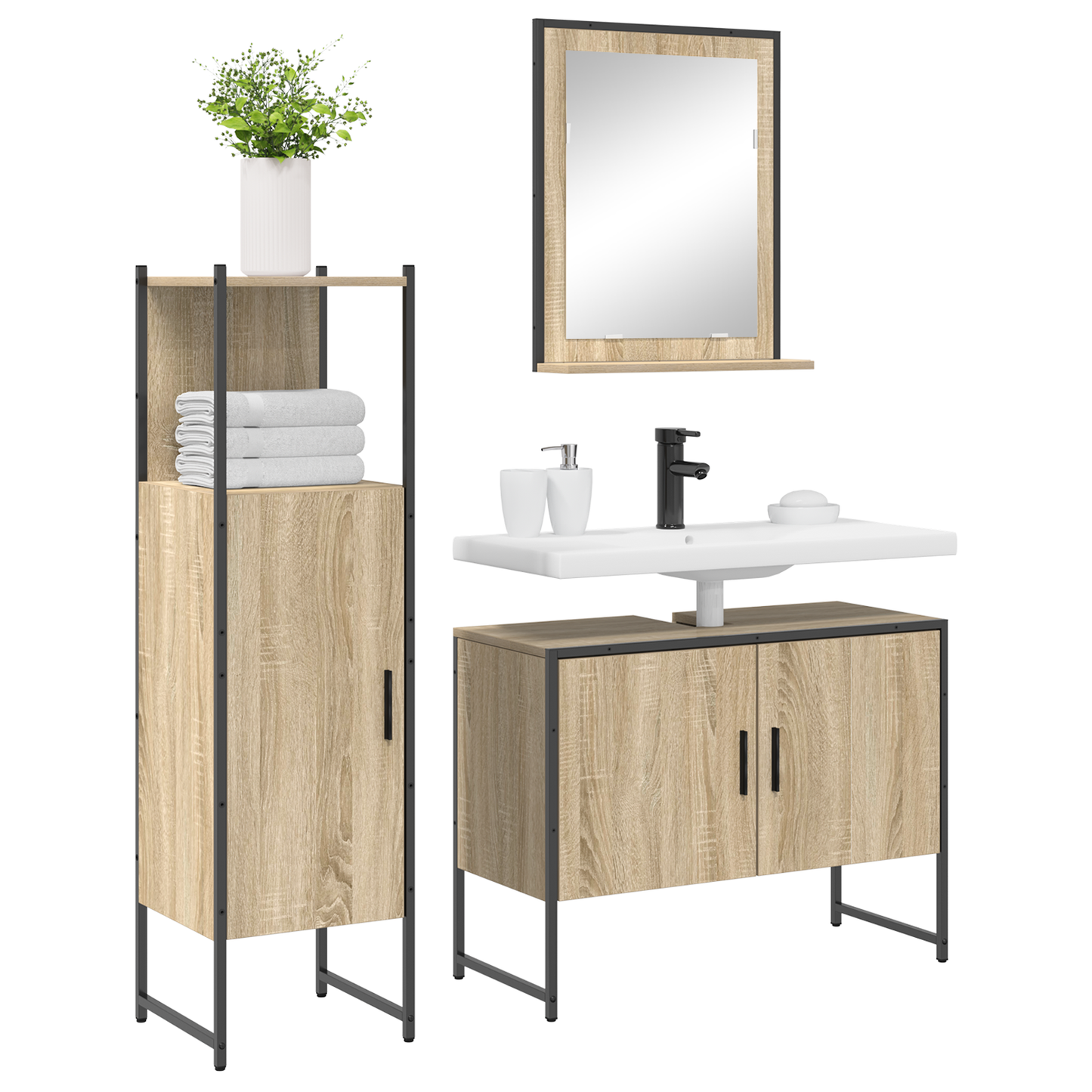 3 Piece Bathroom Furniture Set Sonoma Oak Engineered Wood