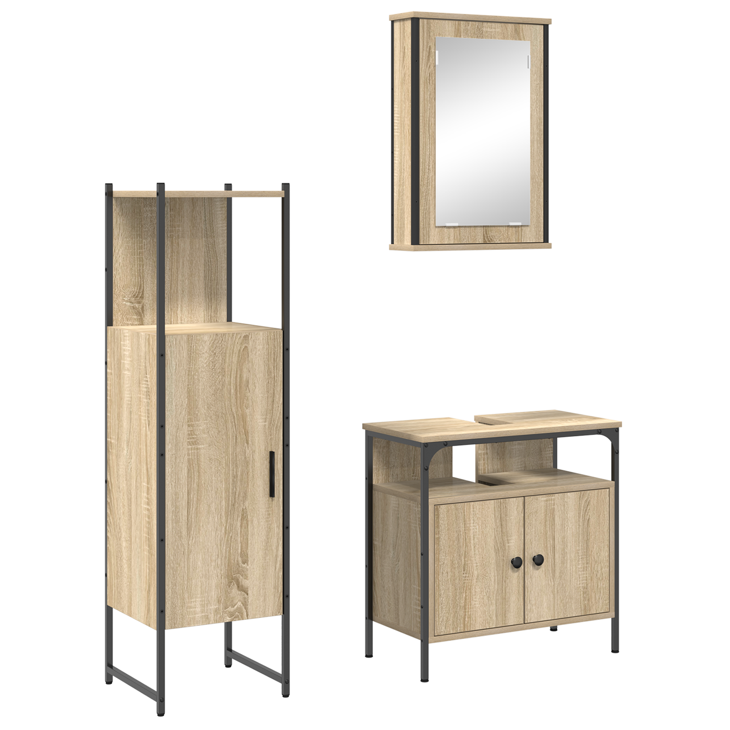 3 Piece Bathroom Furniture Set Sonoma Oak Engineered Wood