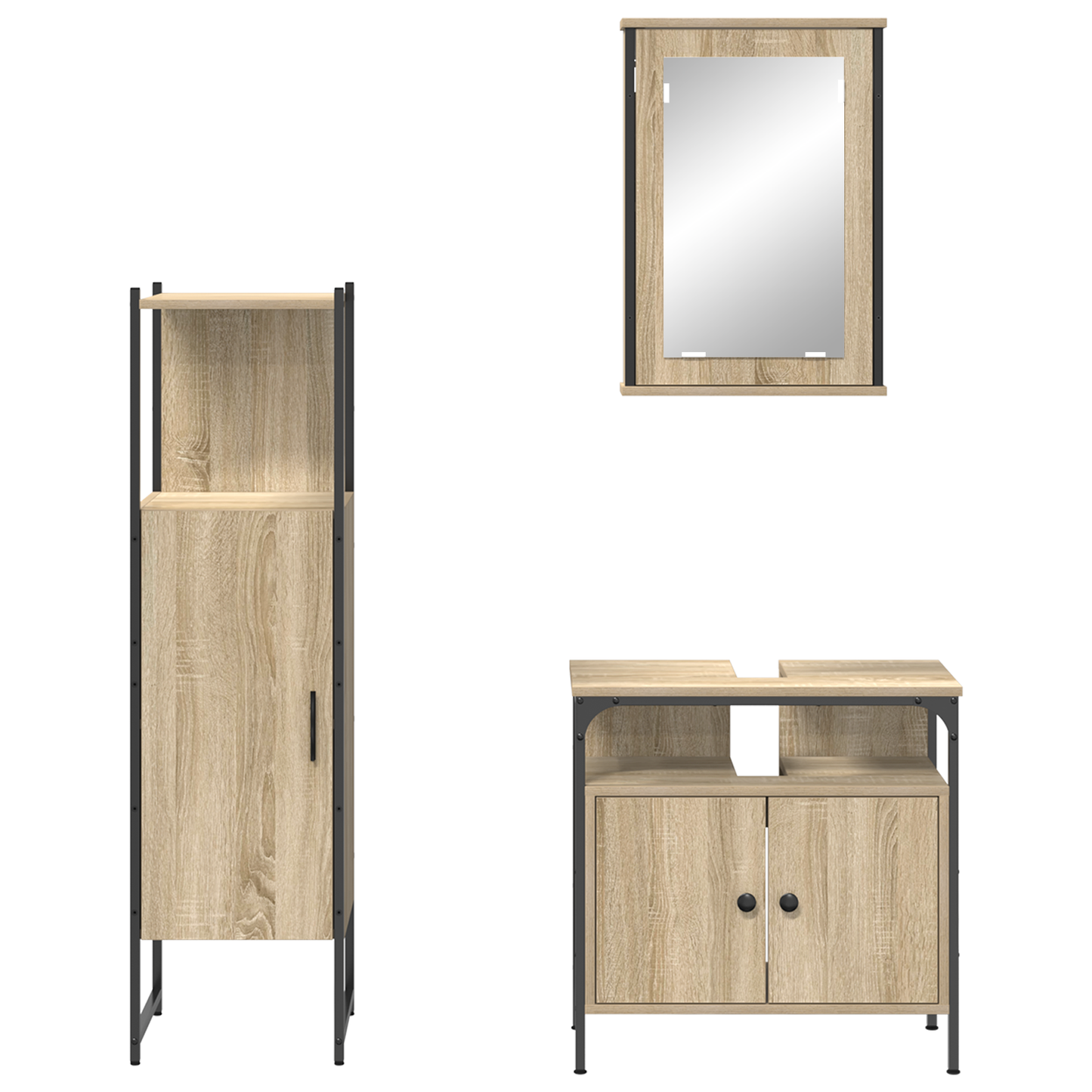 3 Piece Bathroom Furniture Set Sonoma Oak Engineered Wood