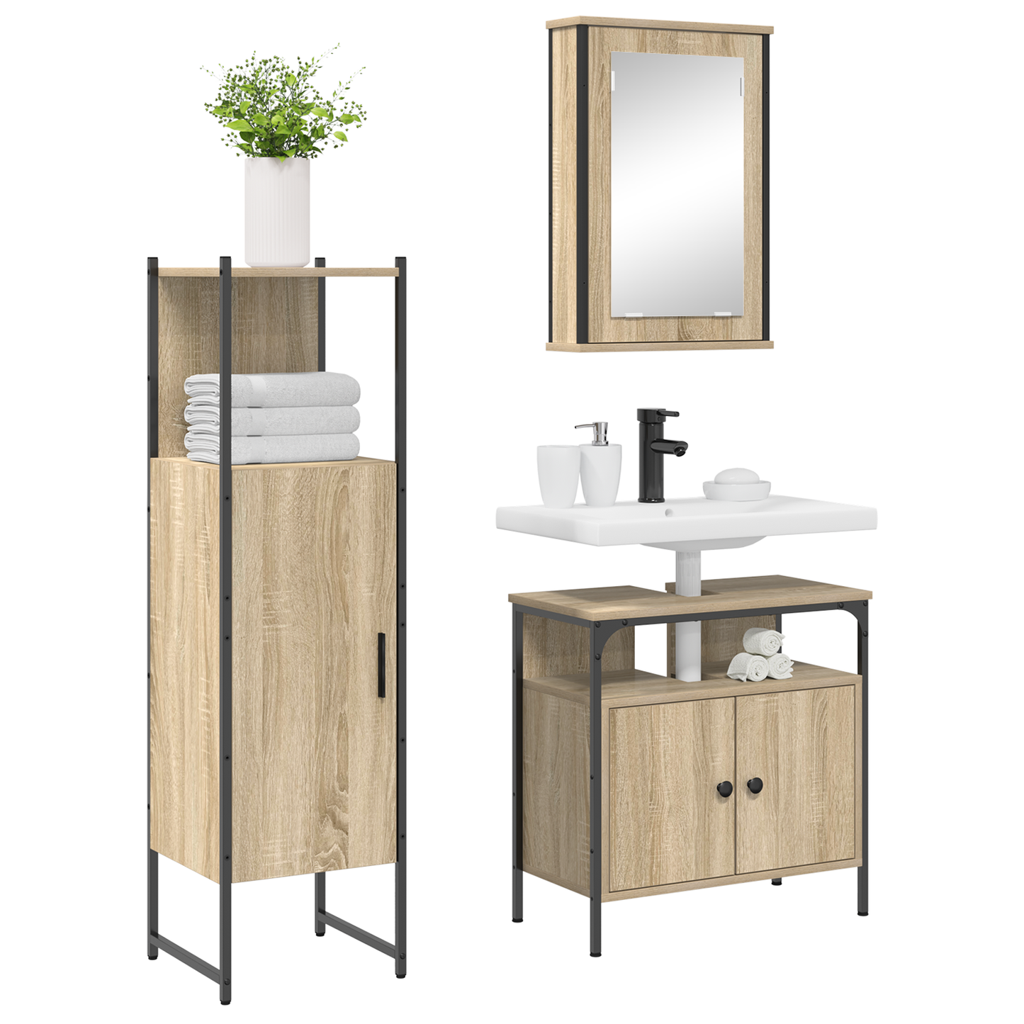 3 Piece Bathroom Furniture Set Sonoma Oak Engineered Wood