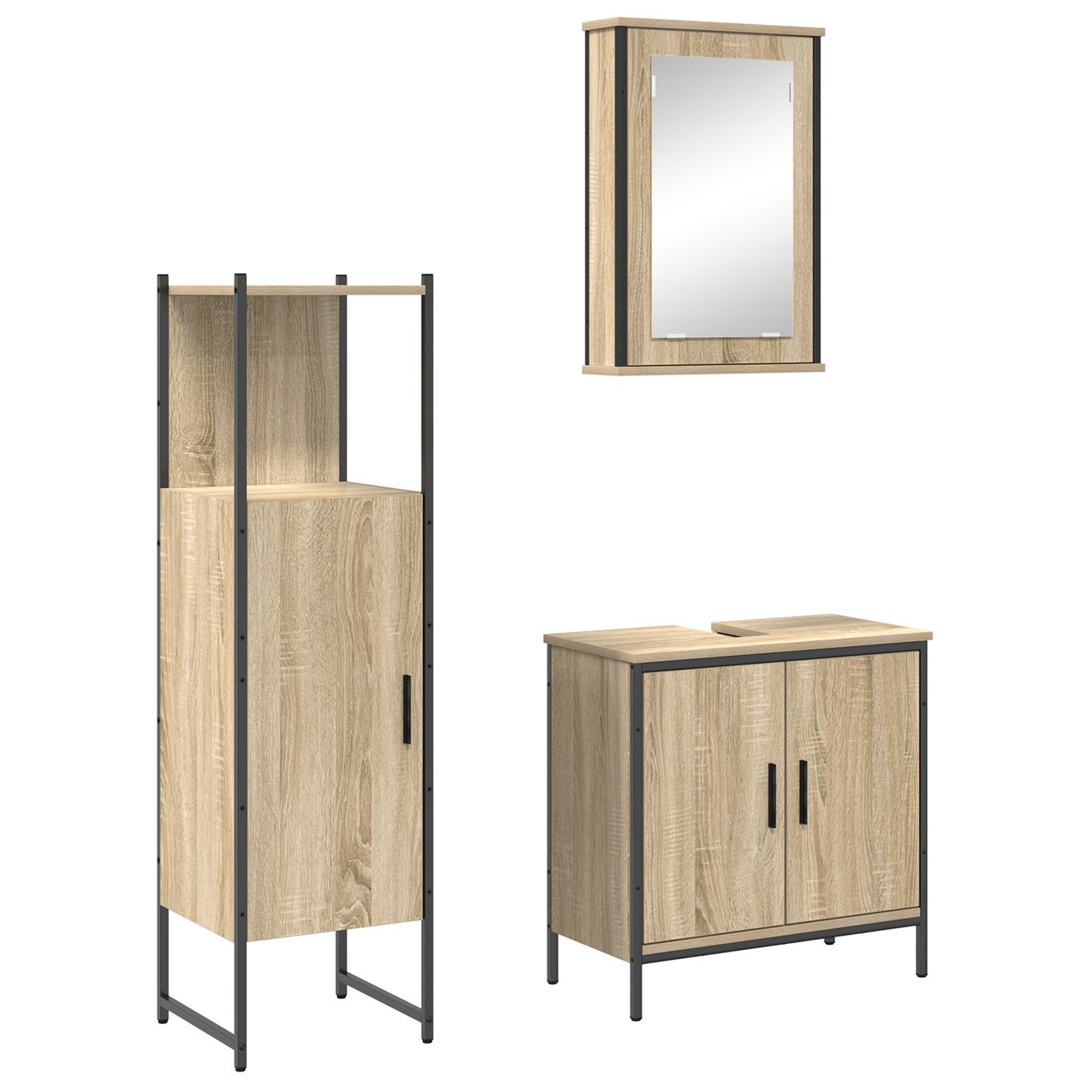 3 Piece Bathroom Furniture Set Sonoma Oak Engineered Wood