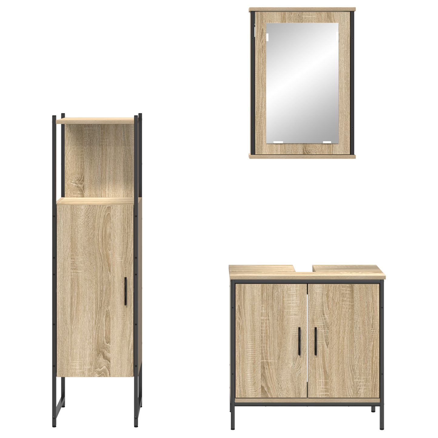 3 Piece Bathroom Furniture Set Sonoma Oak Engineered Wood