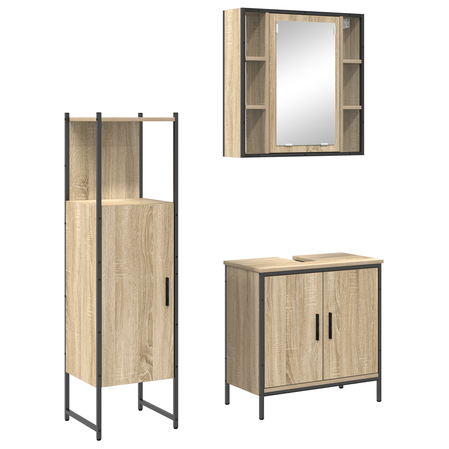 3 Piece Bathroom Furniture Set Sonoma Oak Engineered Wood