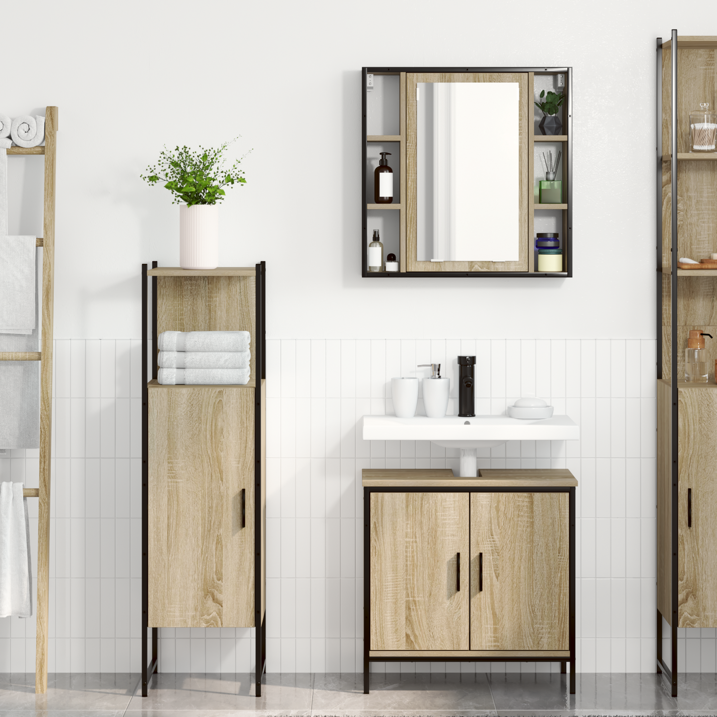 3 Piece Bathroom Furniture Set Sonoma Oak Engineered Wood