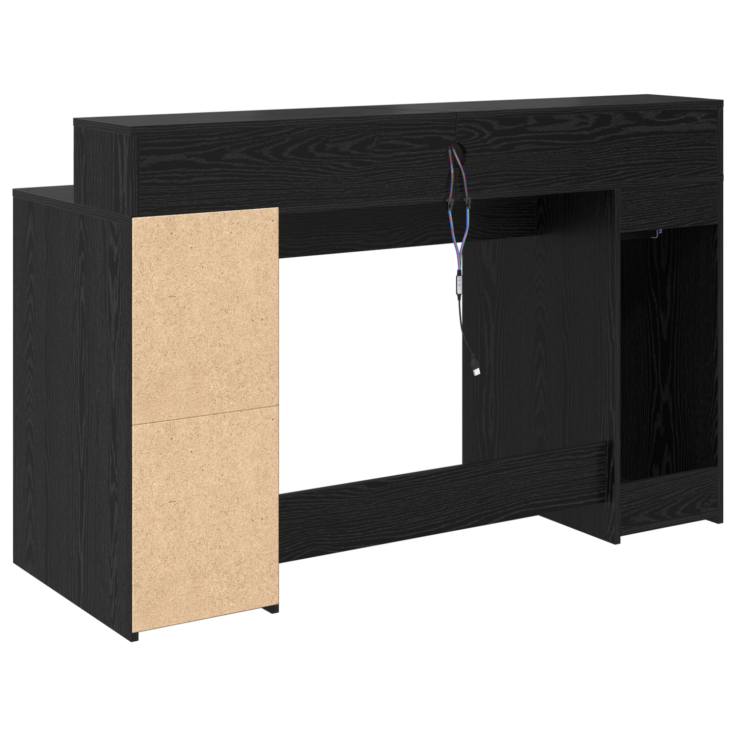 Modern Wooden 140cm Home Office Computer Desk Table With LED Lights Monitor Stand