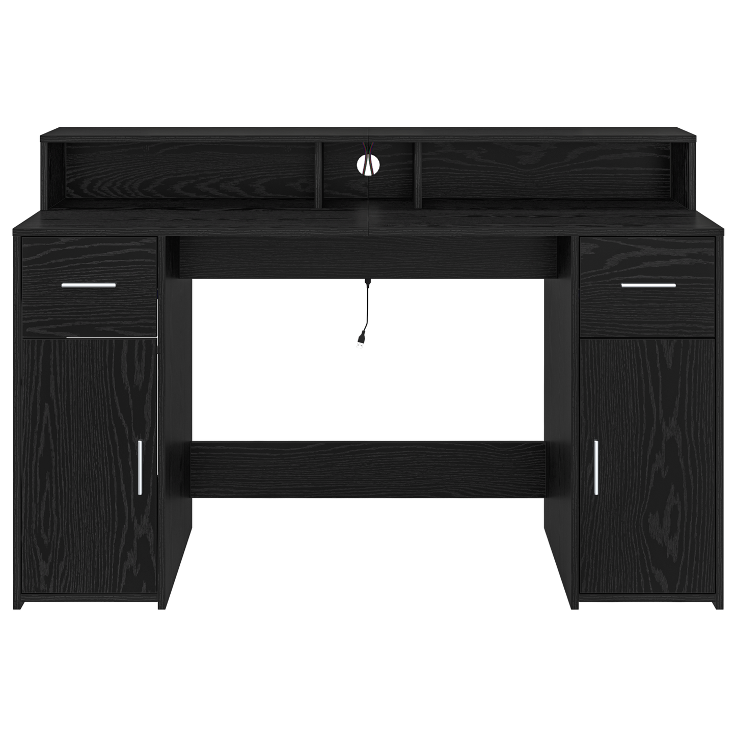Modern Wooden 140cm Home Office Computer Desk Table With LED Lights Monitor Stand