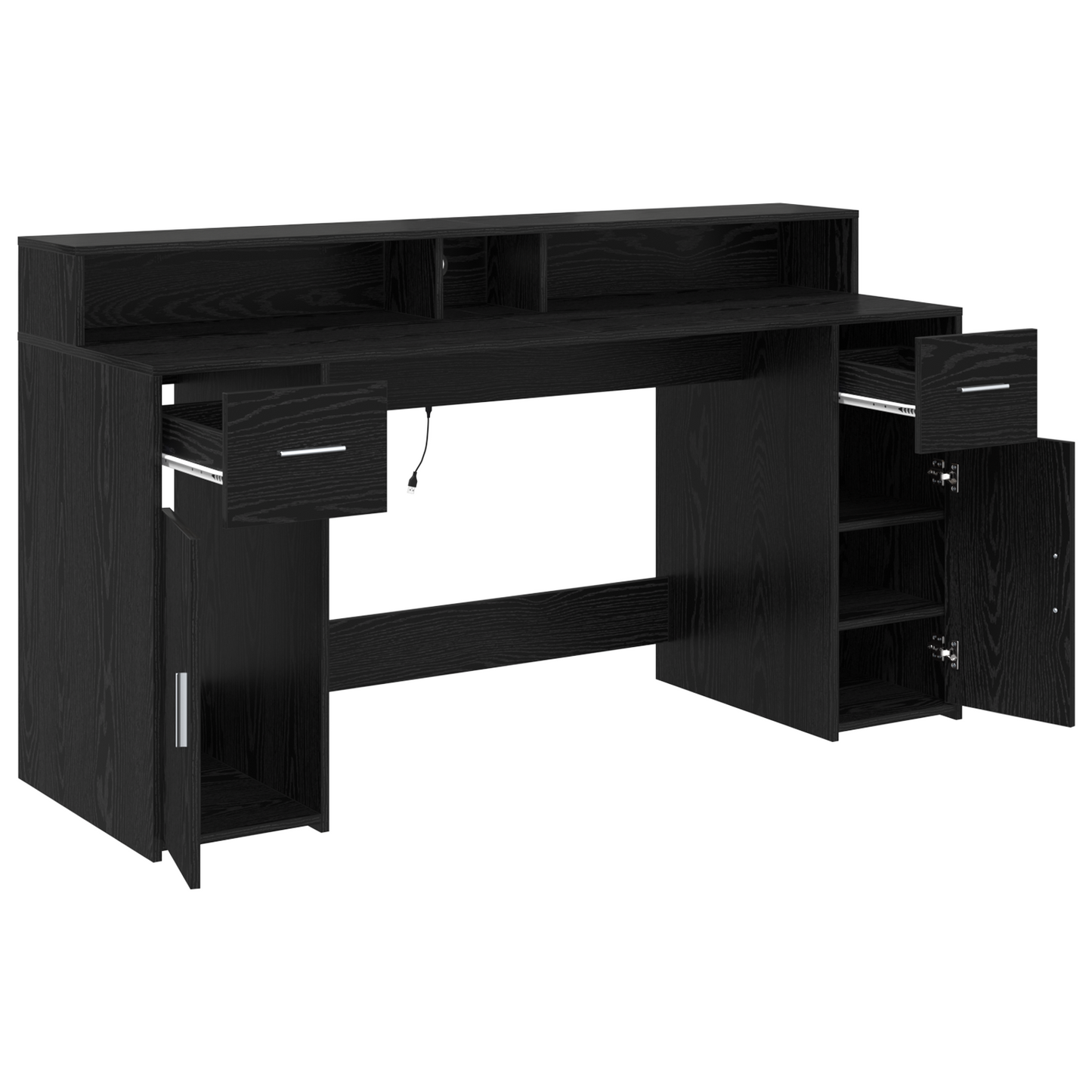 Modern Wooden 160cm Home Office Computer Desk Table With LED Lights & Storage