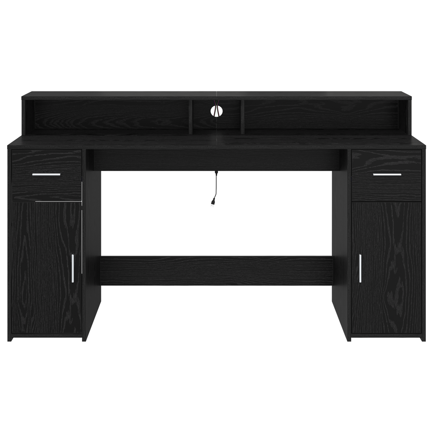 Modern Wooden 160cm Home Office Computer Desk Table With LED Lights & Storage
