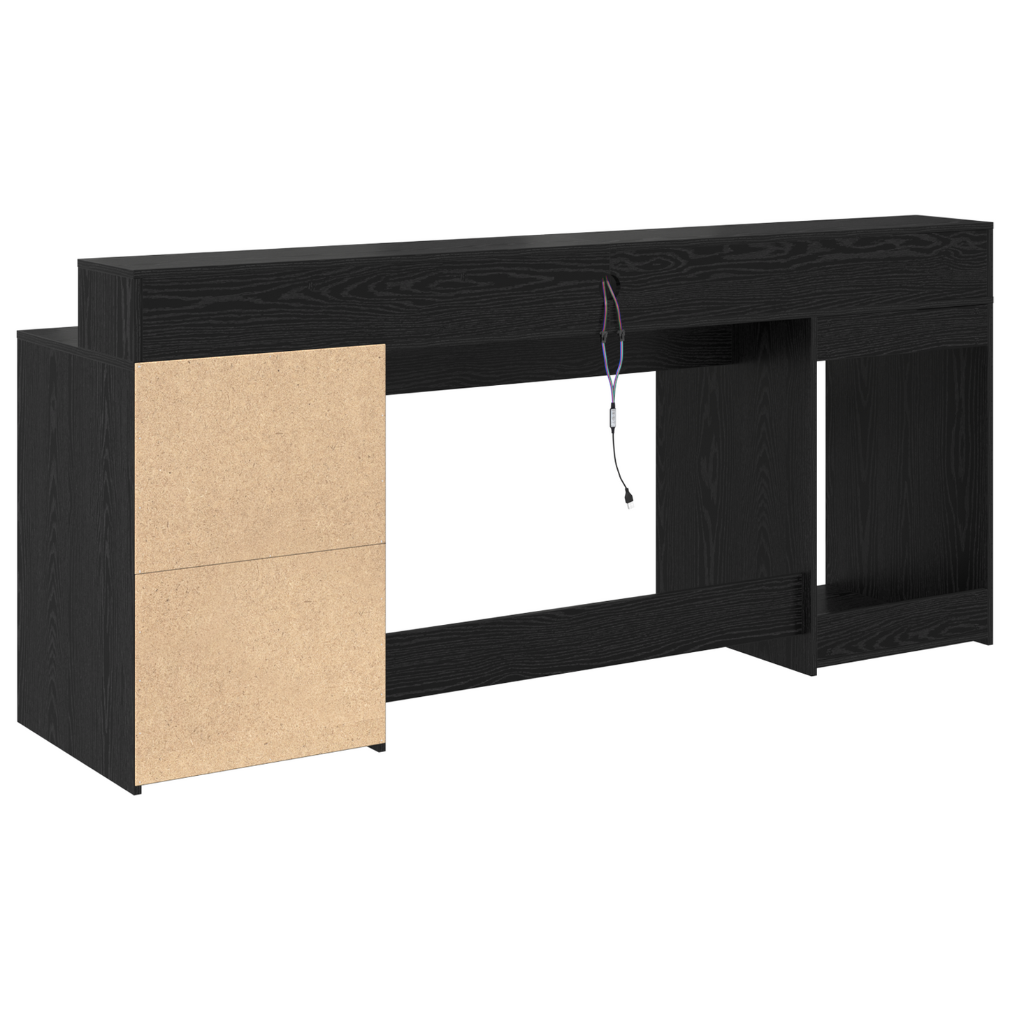 Modern Wooden 200cm Home Office Computer Desk Table With LED Lights & Storage