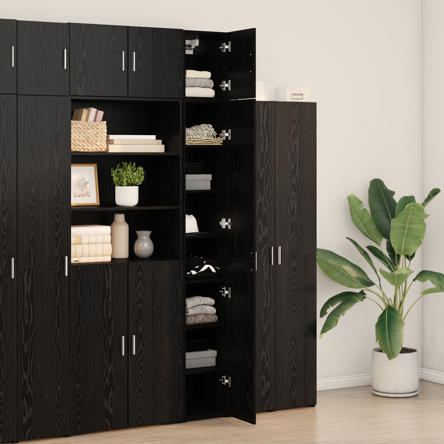 Slim Storage Cabinet Black Oak 30x42.5x225 cm Engineered Wood