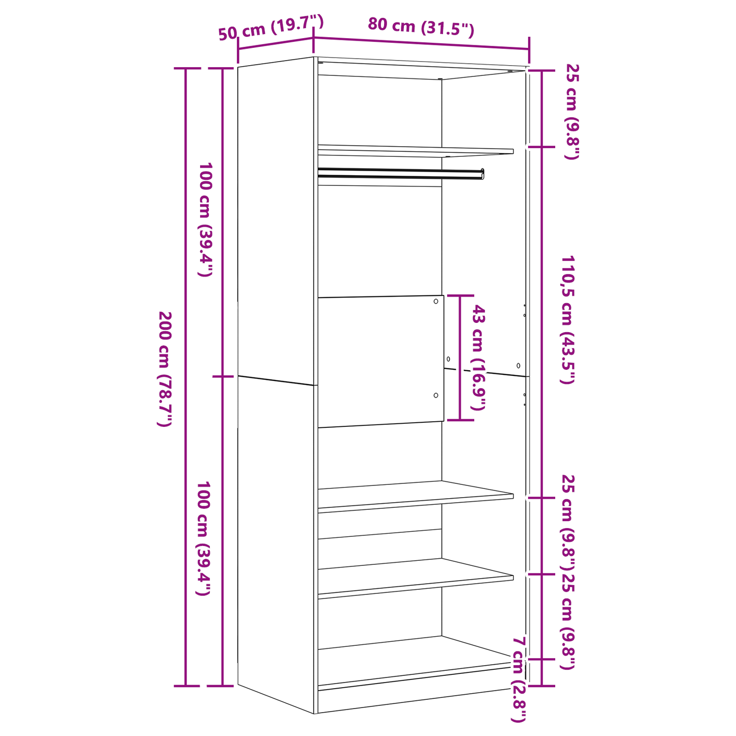Wardrobe Black Oak Set of 2 Black oak Engineered wood