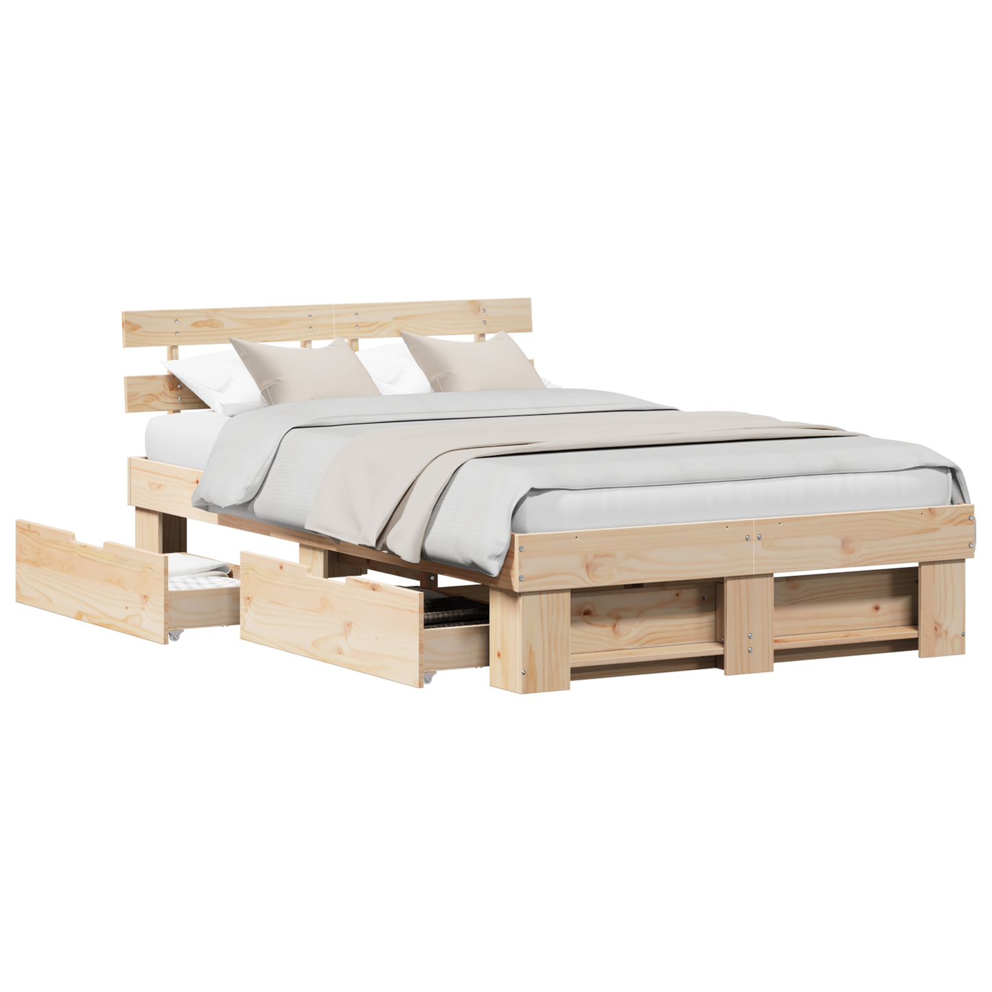 Bed Frame with Drawers 140x190 cm Solid Pine Wood