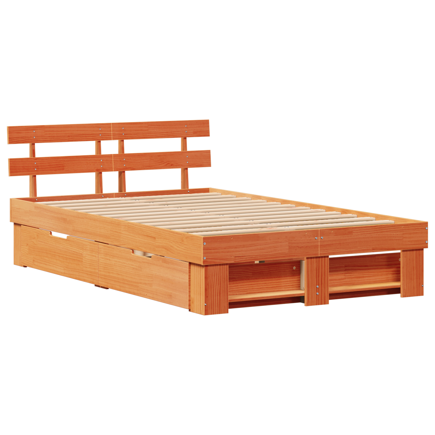 Bed Frame with Drawers Wax Brown 140x190 cm Solid Pine Wood