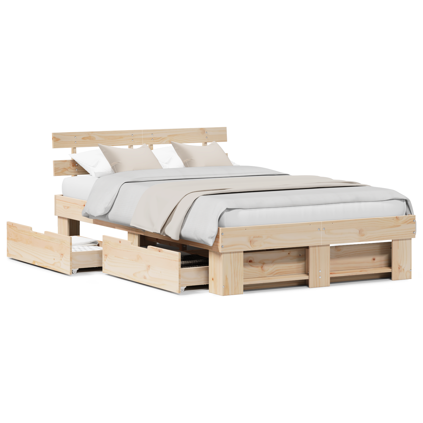 Bed Frame with Drawers 135x190 cm Solid Pine Wood