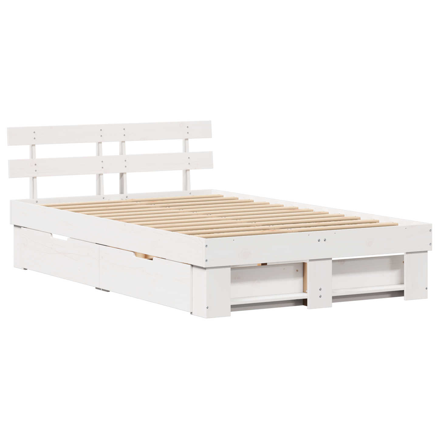 Bed Frame with Drawers White 135x190 cm Solid Pine Wood