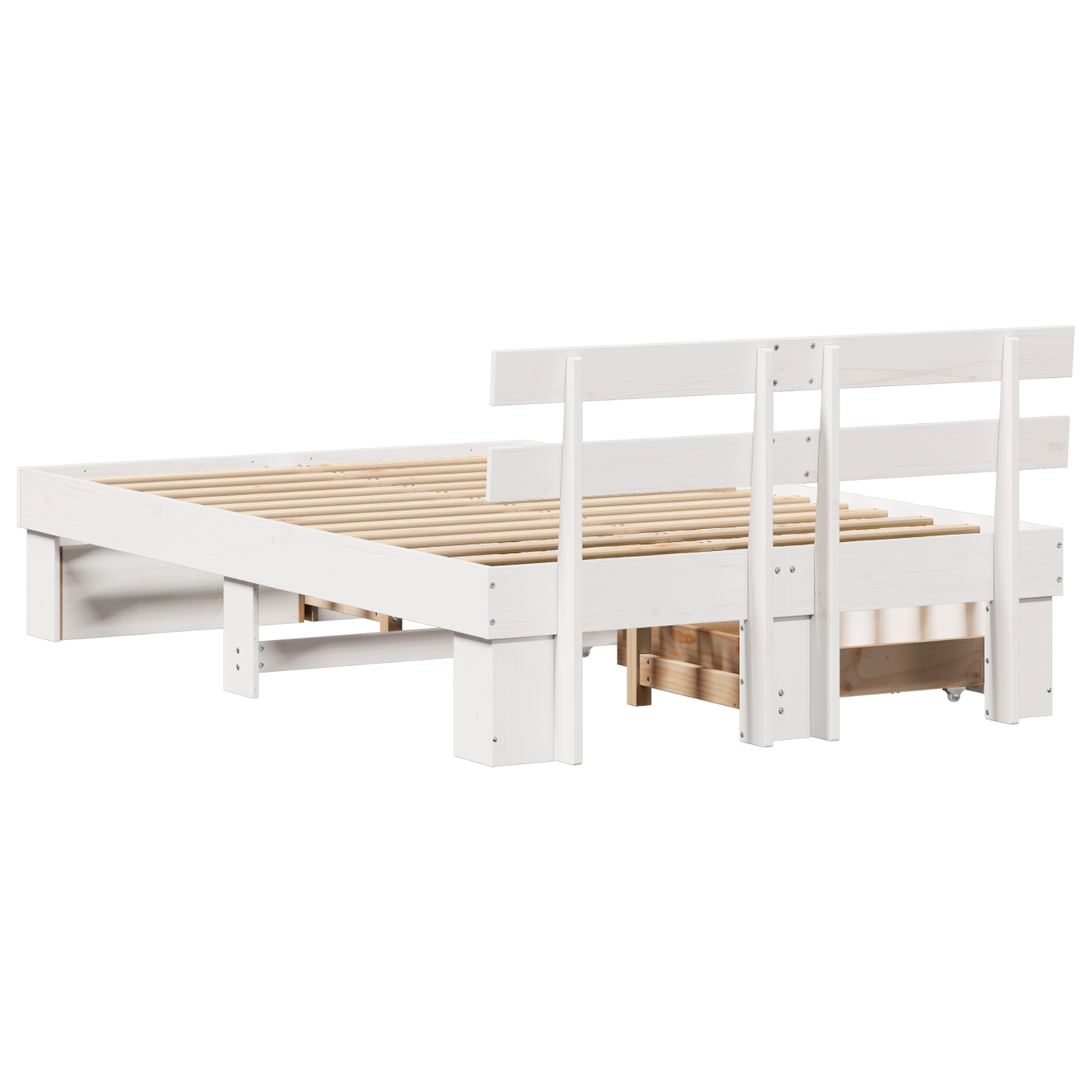 Bed Frame with Drawers White 135x190 cm Solid Pine Wood