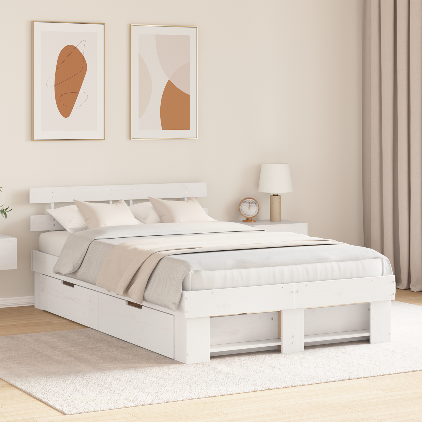 Bed Frame with Drawers White 135x190 cm Solid Pine Wood