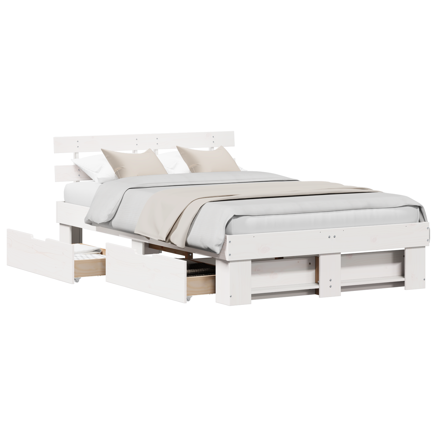 Bed Frame with Drawers White 135x190 cm Solid Pine Wood