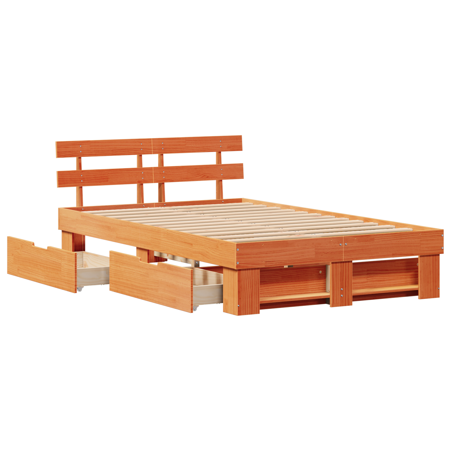 Bed Frame with Drawers Wax Brown 135x190 cm Solid Pine Wood