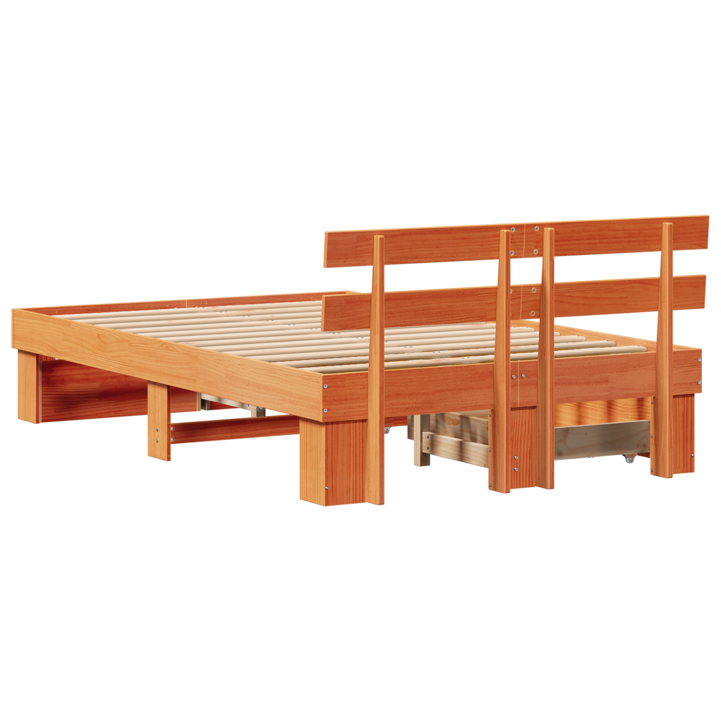 Bed Frame with Drawers Wax Brown 135x190 cm Solid Pine Wood