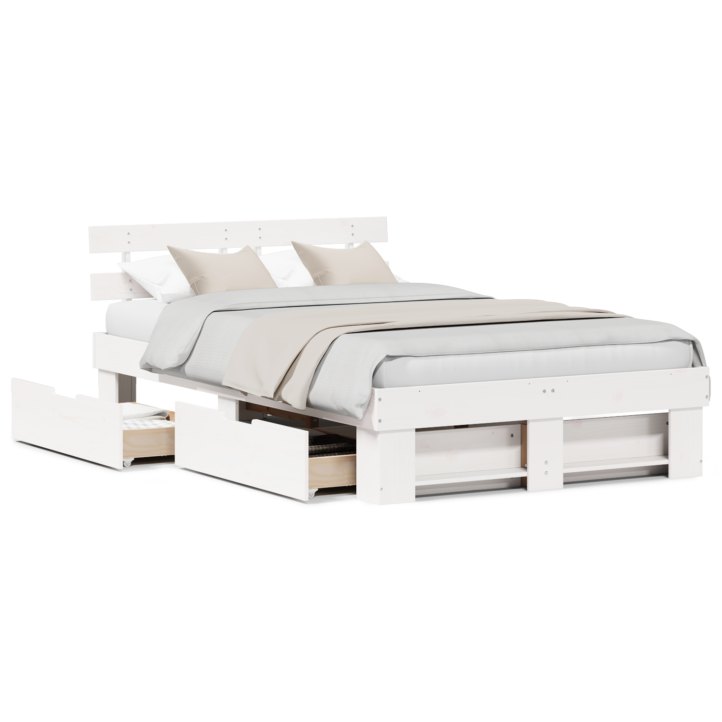 Bed Frame with Drawers White 120x190 cm Solid Pine Wood