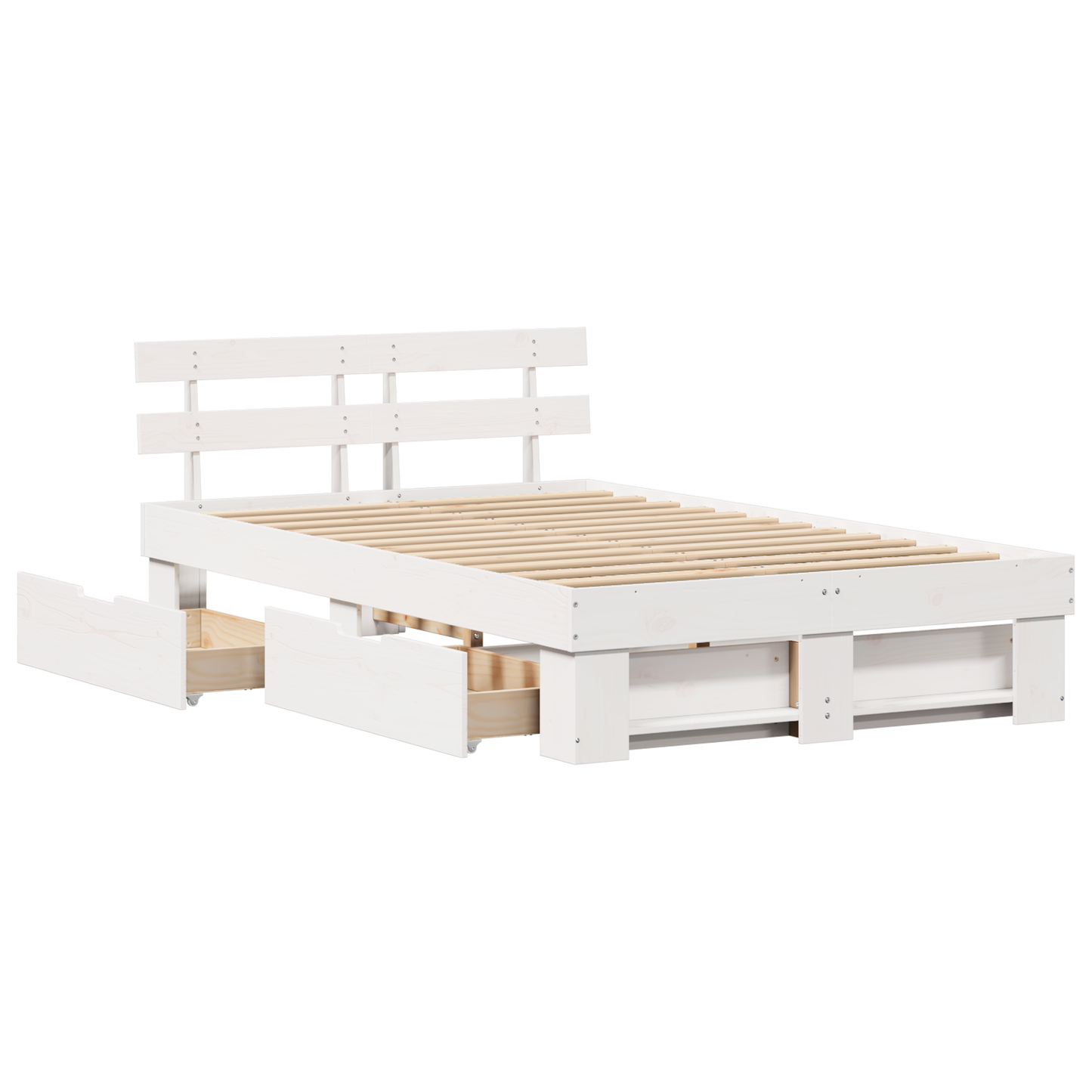 Bed Frame with Drawers White 120x190 cm Solid Pine Wood