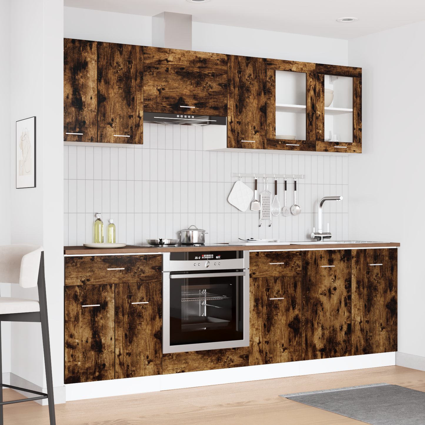 8 Piece Kitchen Cabinet Set Smoked Oak Engineered Wood