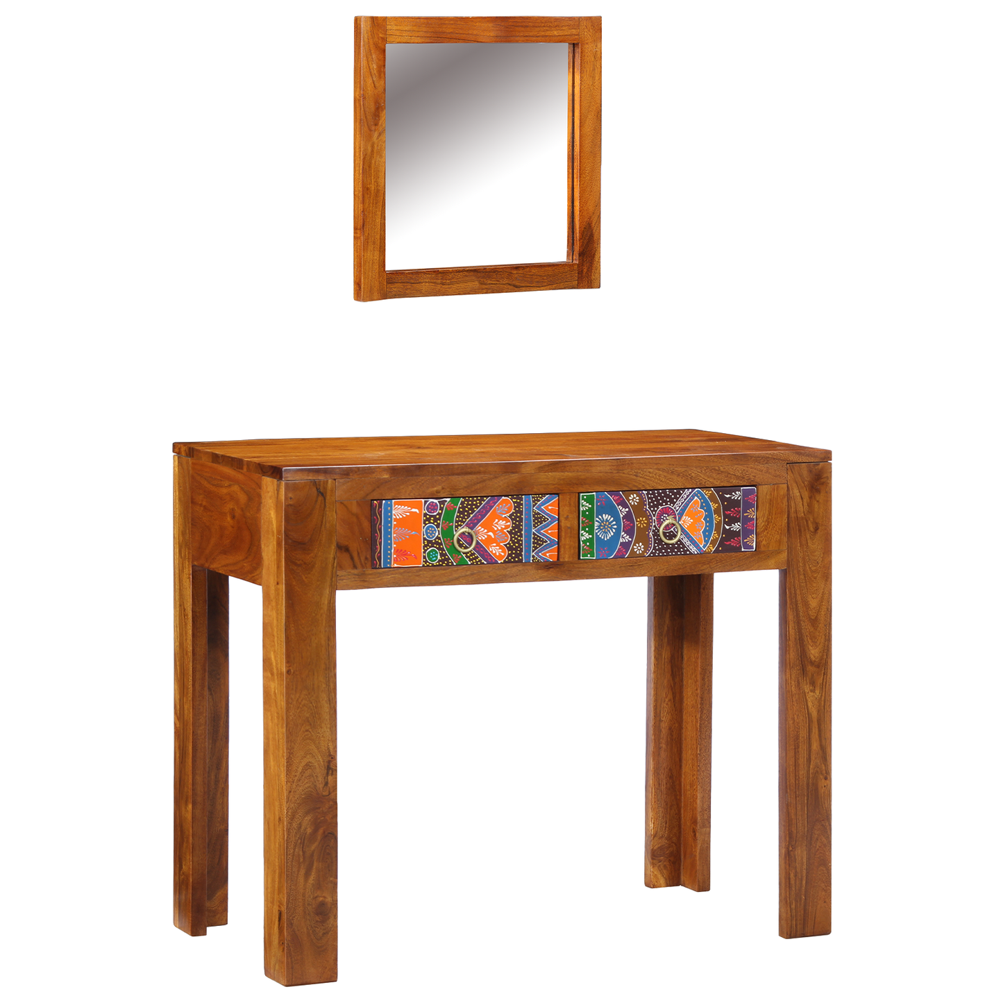 Dressing Table with Mirror Honey Brown Solid Wood Acacia