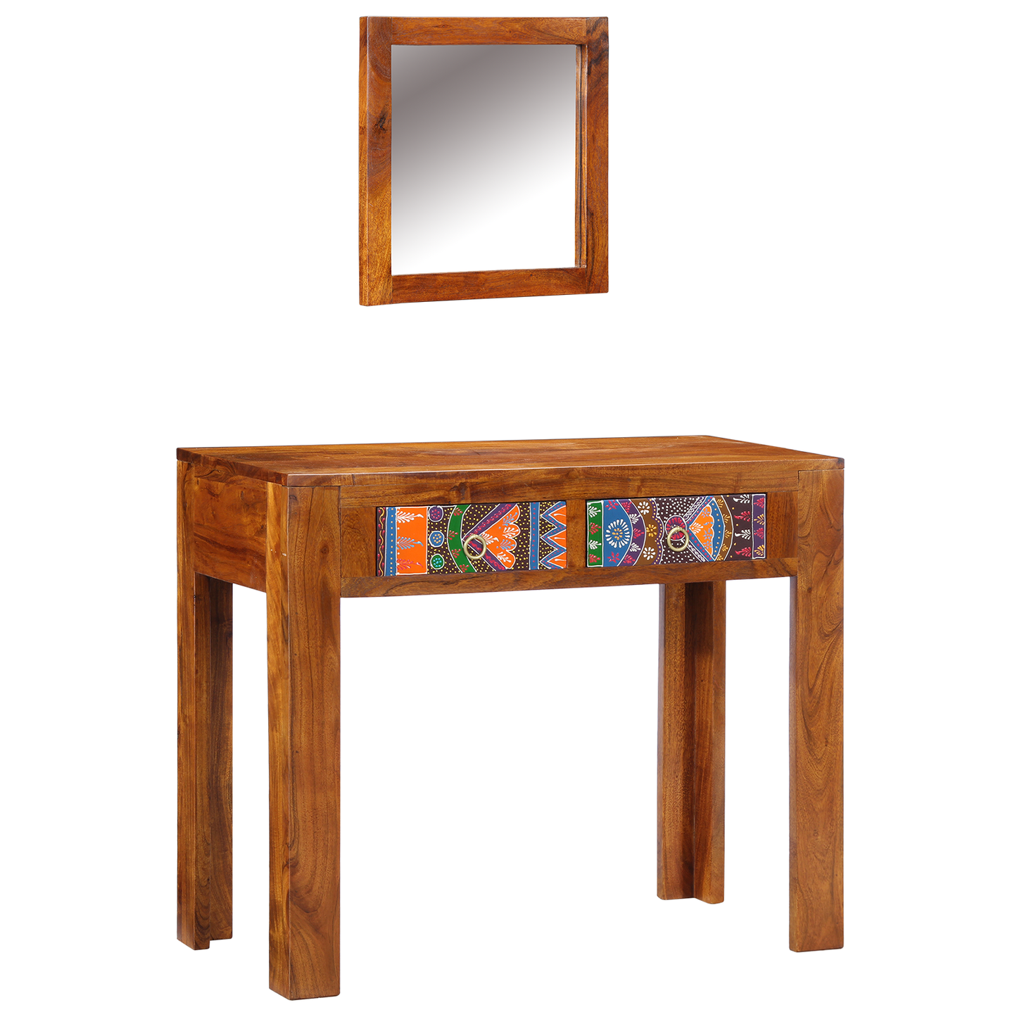 Dressing Table with Mirror Honey Brown Solid Wood Acacia