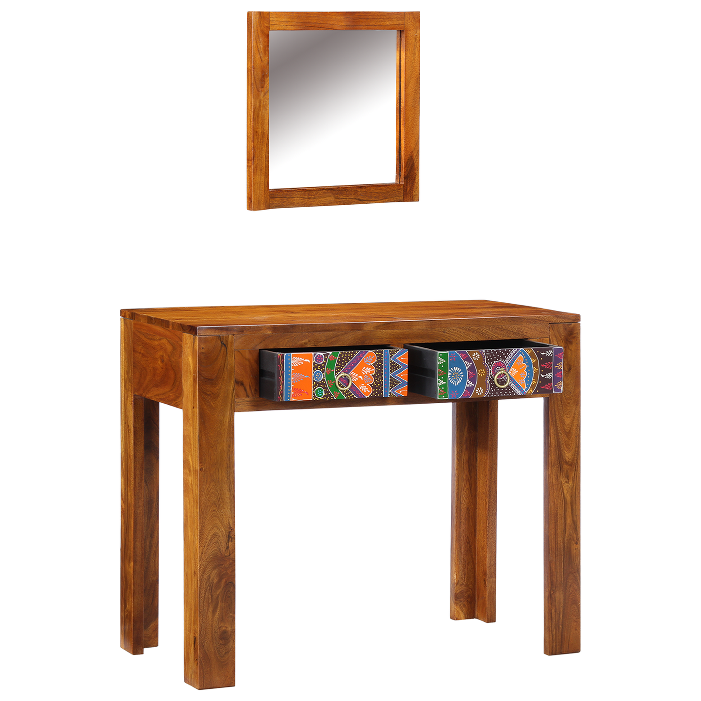 Dressing Table with Mirror Honey Brown Solid Wood Acacia
