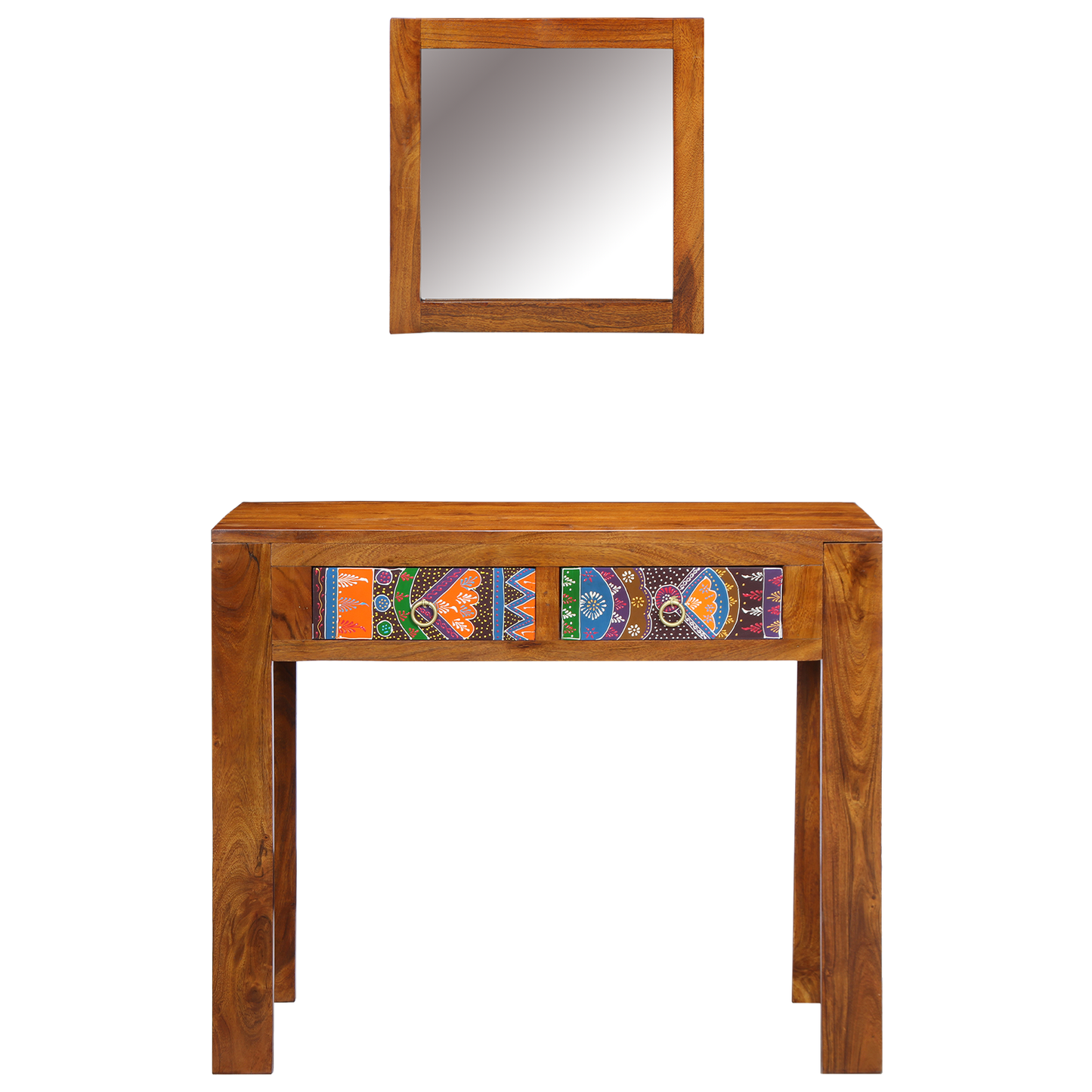 Dressing Table with Mirror Honey Brown Solid Wood Acacia