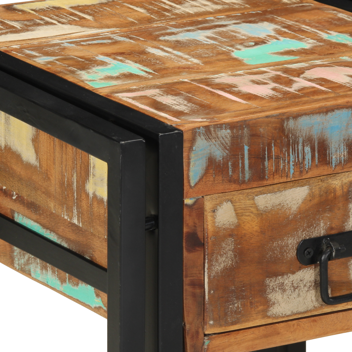 End Table with Drawer Black 40x40x50 cm Solid Reclaimed Wood