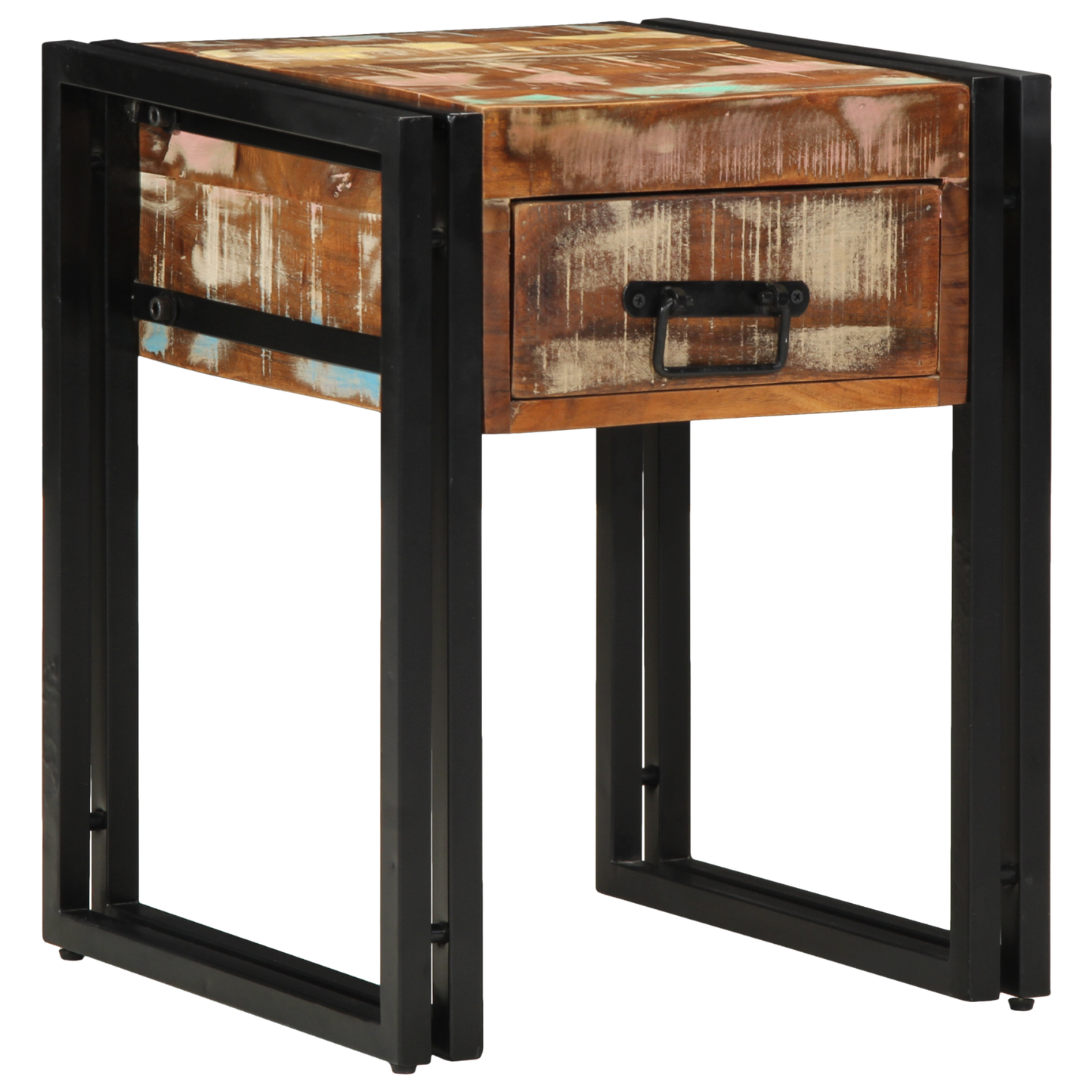 End Table with Drawer Black 40x40x50 cm Solid Reclaimed Wood
