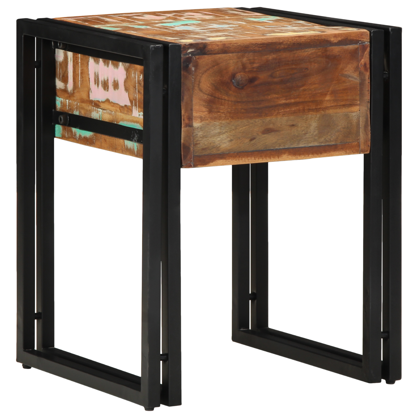 End Table with Drawer Black 40x40x50 cm Solid Reclaimed Wood