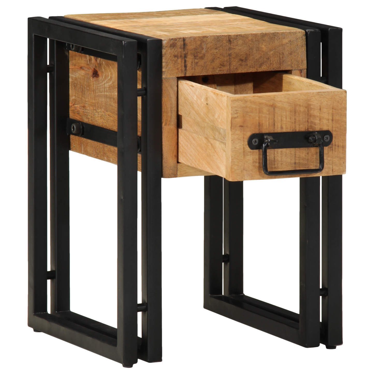 End Table with Drawer Black 30x30x40 cm Solid Mango Wood