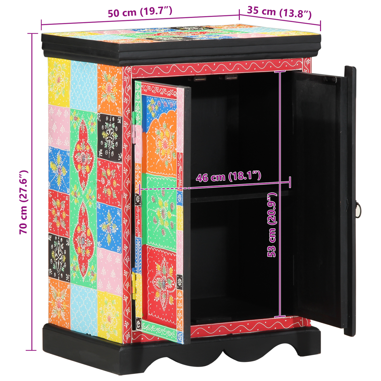 Multicolor Console Table - 50x30x75 cm - Solid Mango Wood