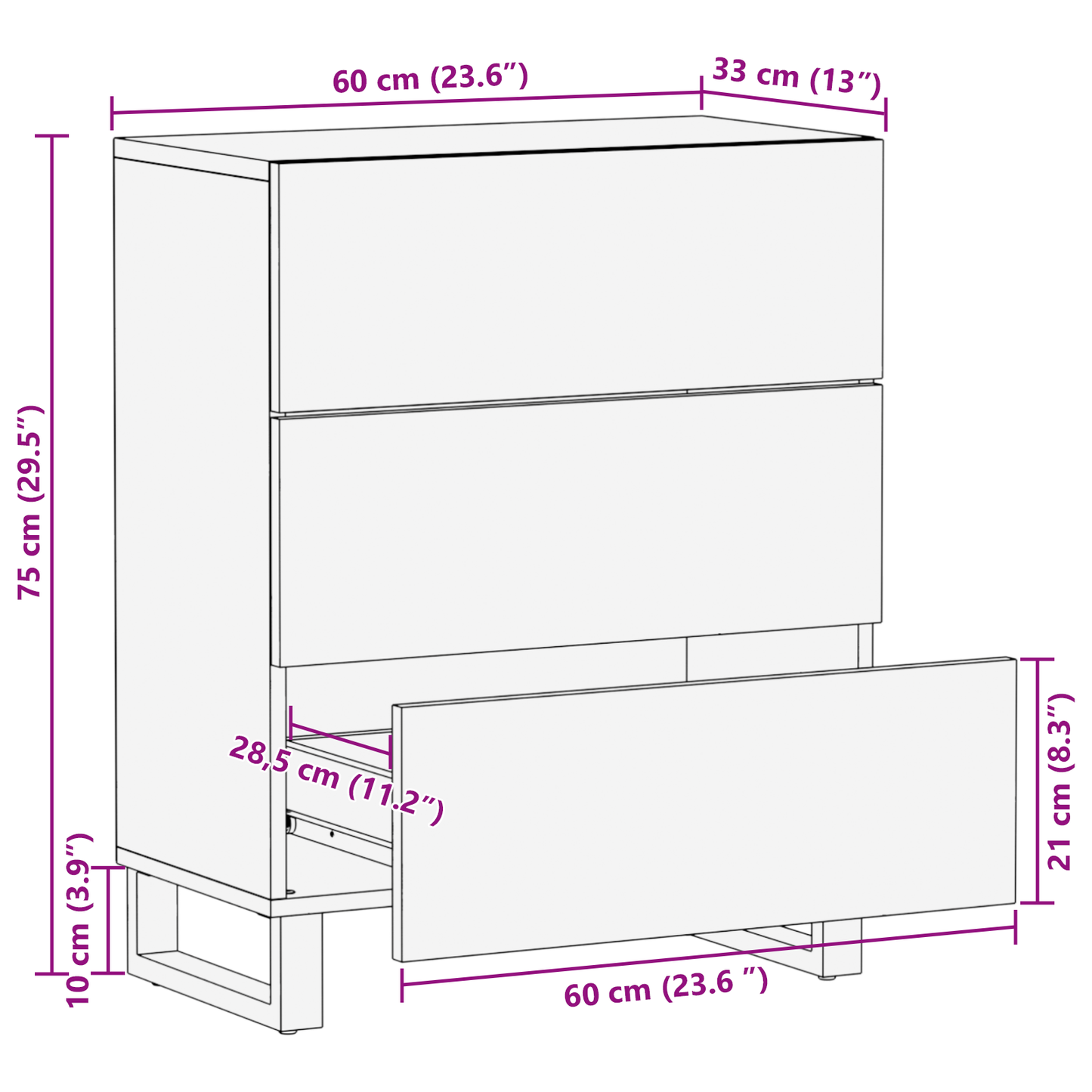 Sideboard 60x33.5x75 cm Solid Wood Mango