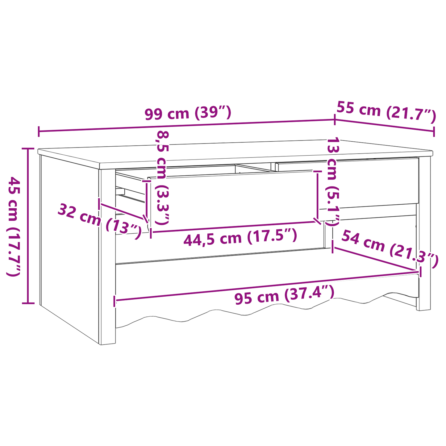 Coffee Table "DRAMMEN" 99x55x45 cm Solid Wood Pine