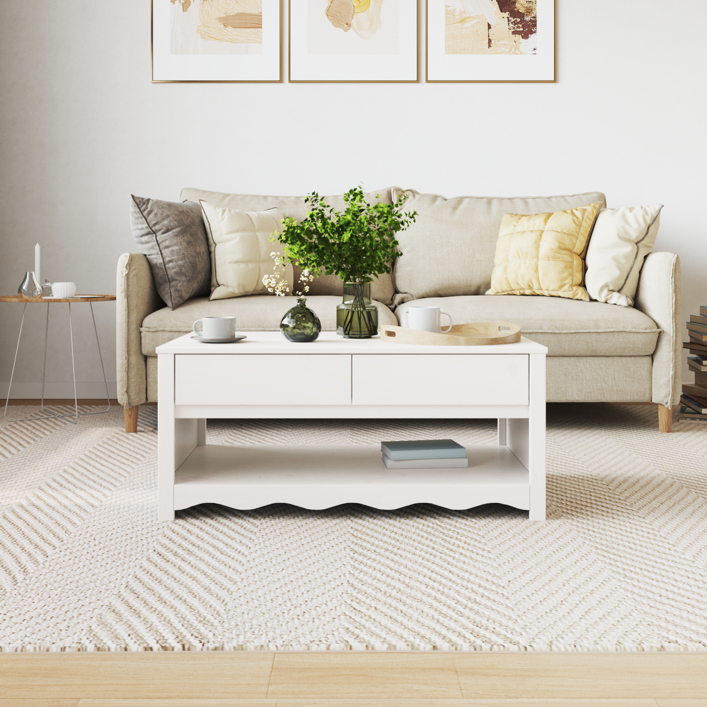 Coffee Table "DRAMMEN" White 99x55x45 cm Solid Wood Pine