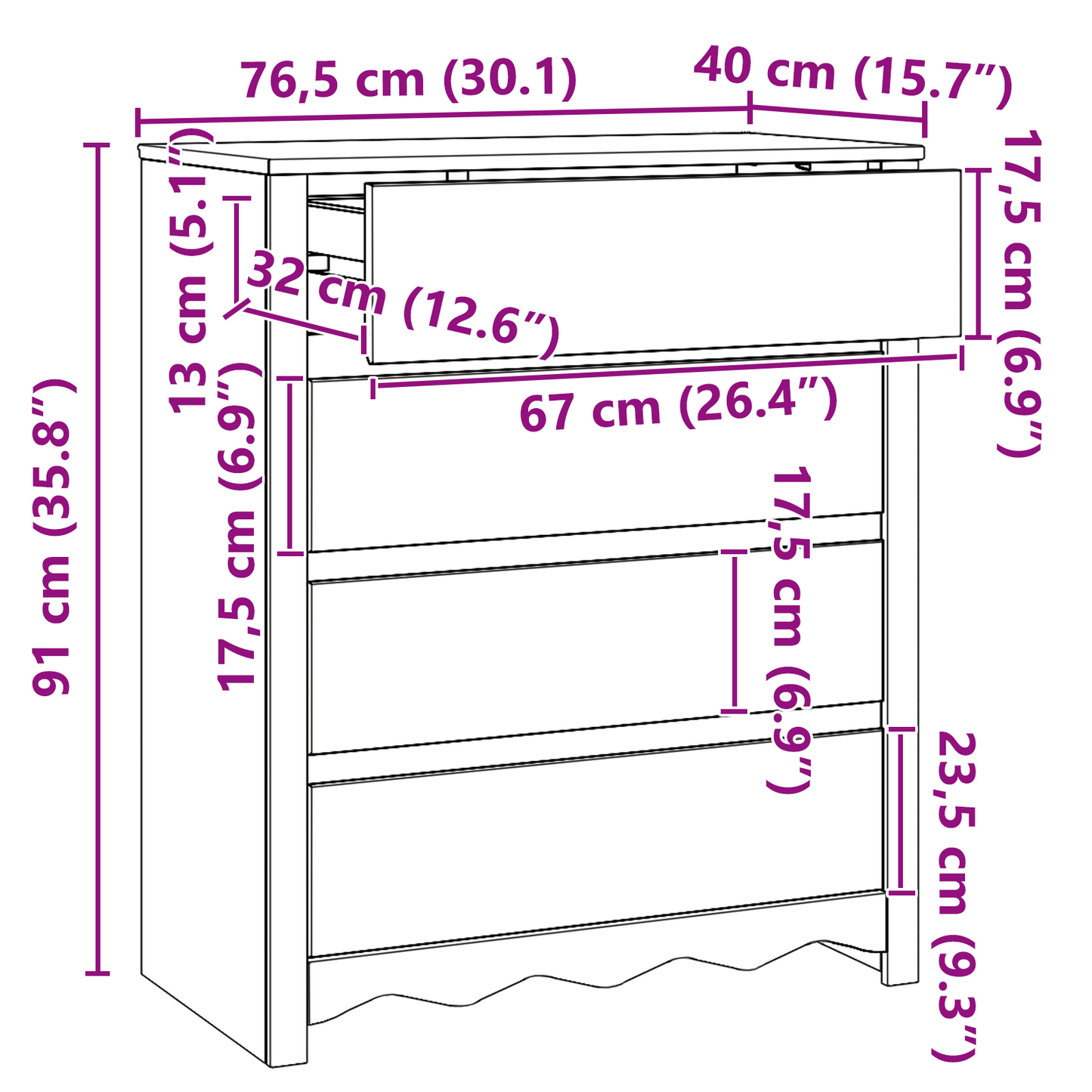 Chest of Drawers "DRAMMEN" 76,5x40x91 cm Solid Wood Pine