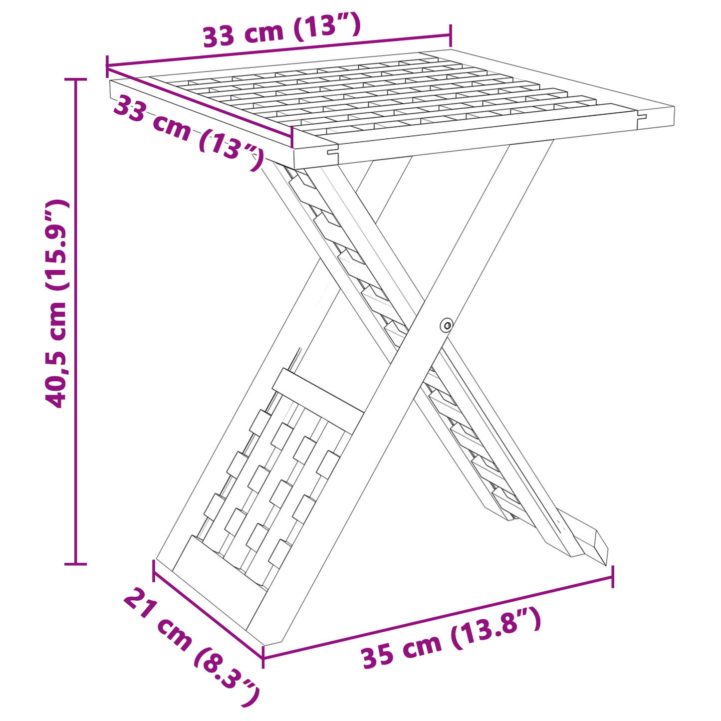 Coffee Table Foldable 33x33x40,5 cm Solid Wood Walnut