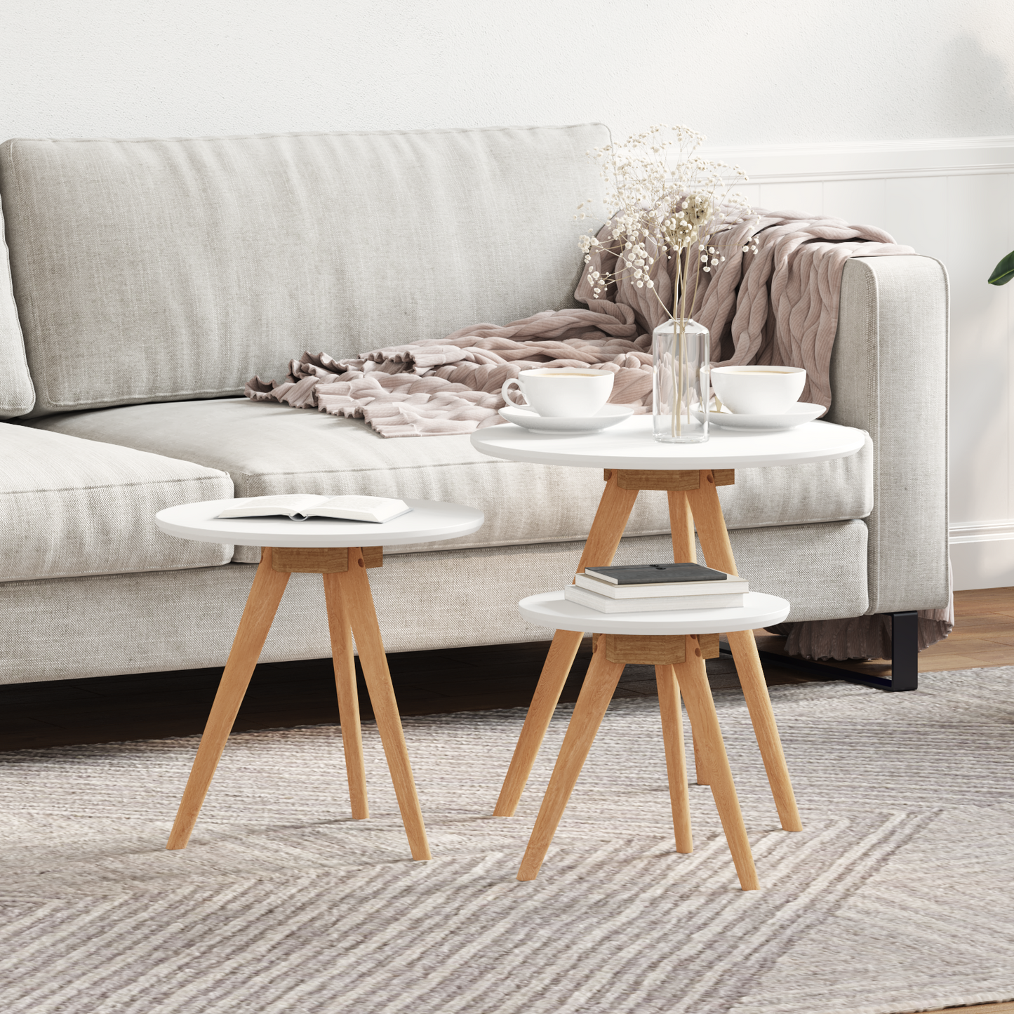 Coffee Table Set Solid Wood Walnut and Engineered Wood