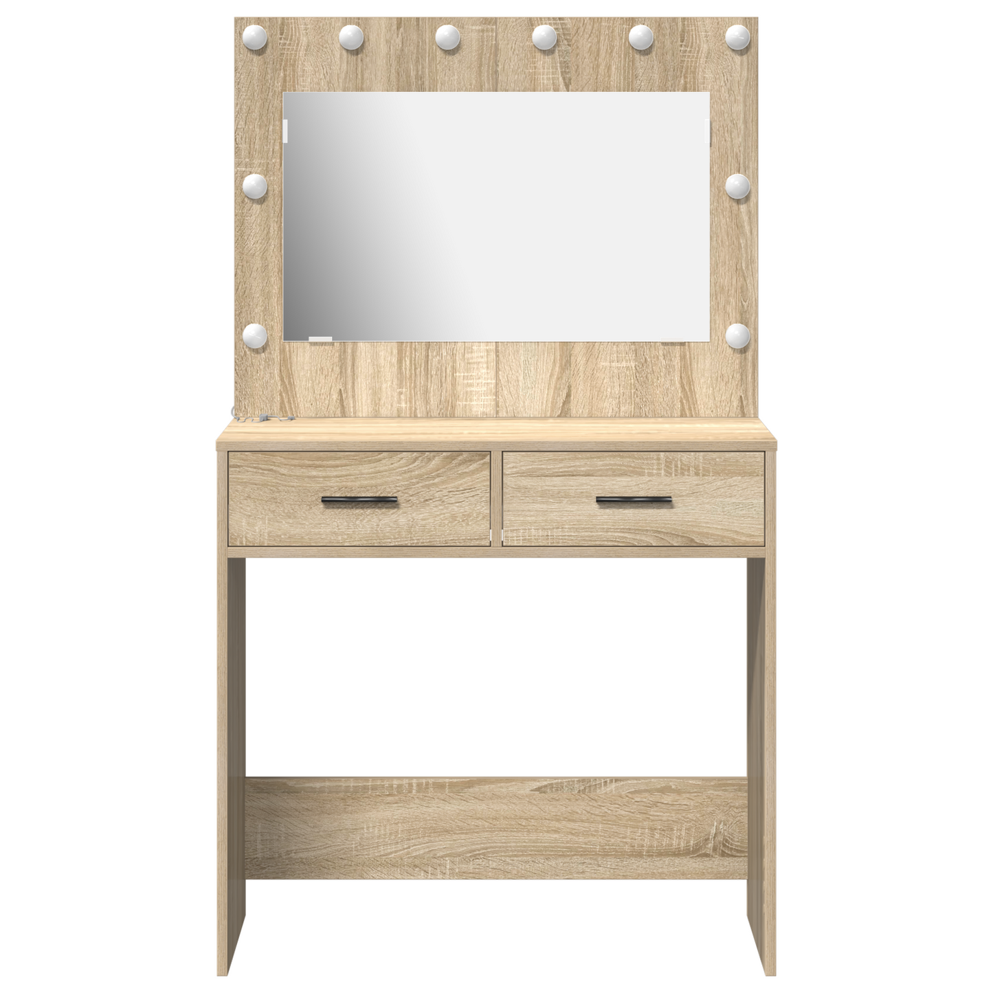 Modern Wooden Dressing Table Makeup Vanity Desk Table With 2 Drawers & LED Mirror