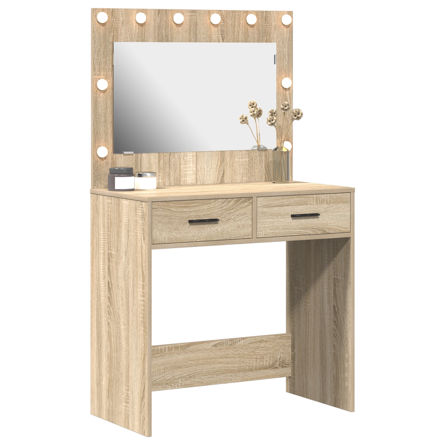Modern Wooden Dressing Table Makeup Vanity Desk Table With 2 Drawers & LED Mirror