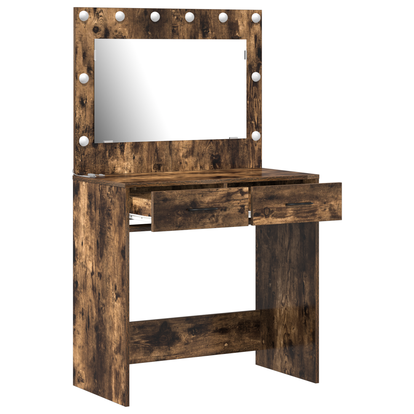 Modern Wooden Dressing Table Makeup Vanity Desk Table With 2 Drawers & LED Mirror