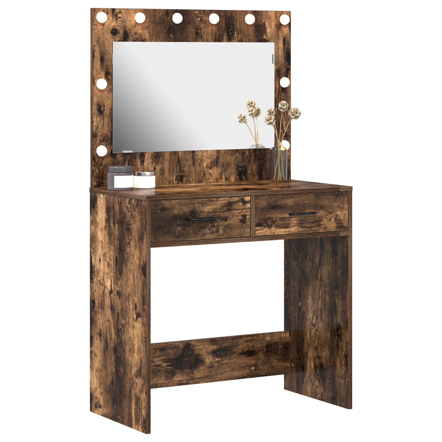 Modern Wooden Dressing Table Makeup Vanity Desk Table With 2 Drawers & LED Mirror