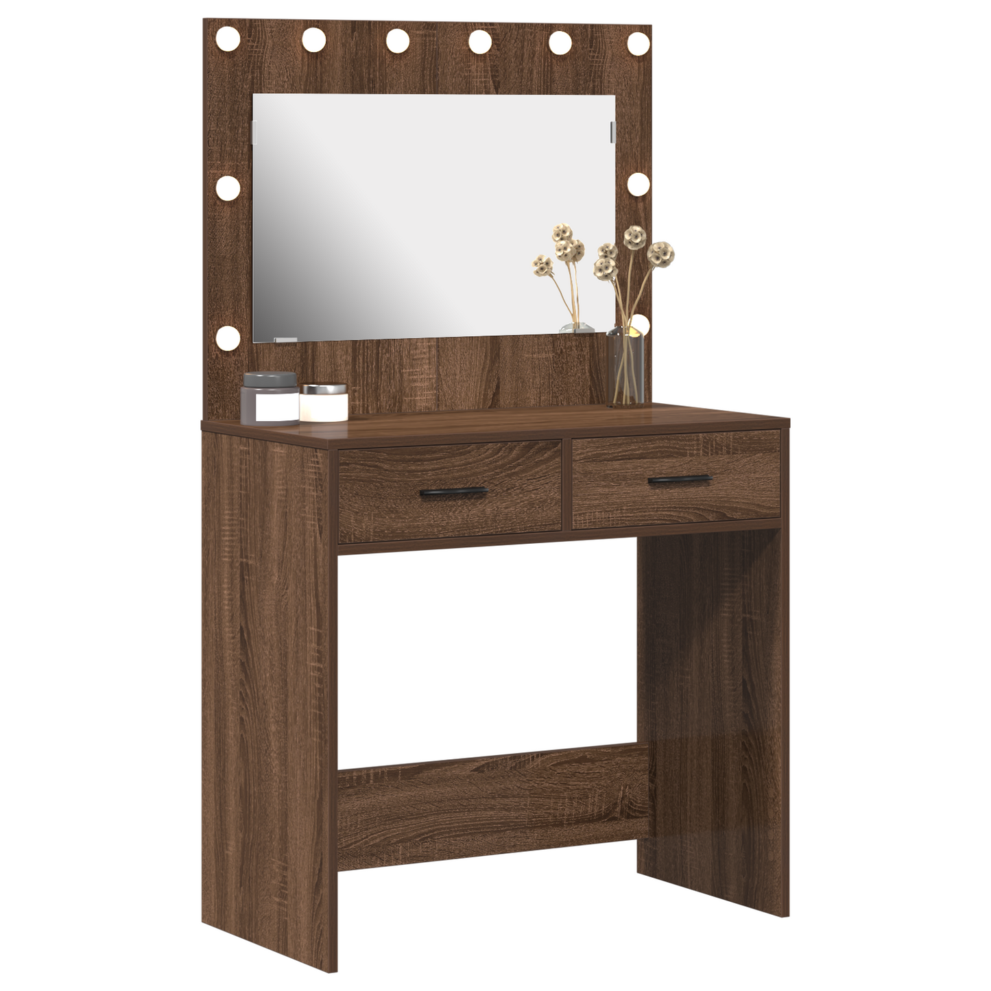 Modern Wooden Dressing Table Makeup Vanity Desk Table With 2 Drawers & LED Mirror