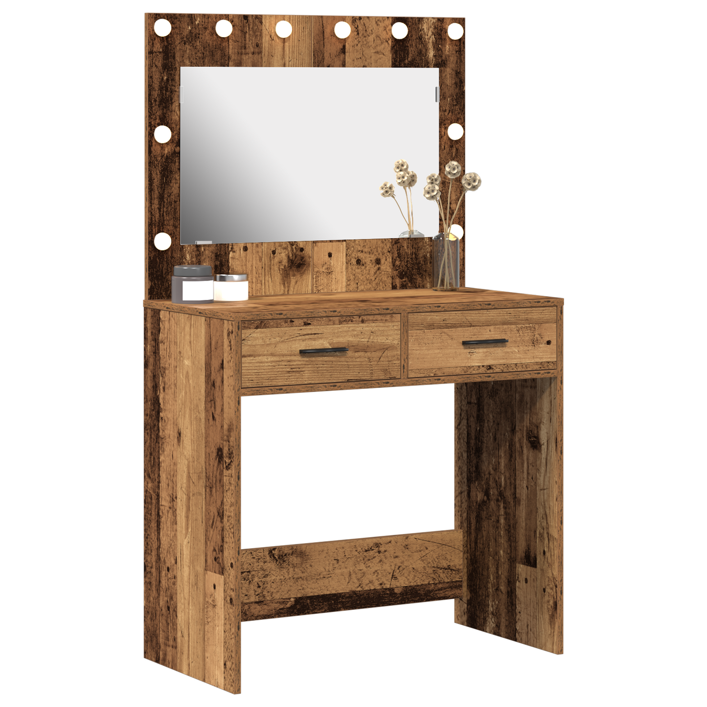 Modern Wooden Dressing Table Makeup Vanity Desk Table With 2 Drawers & LED Mirror